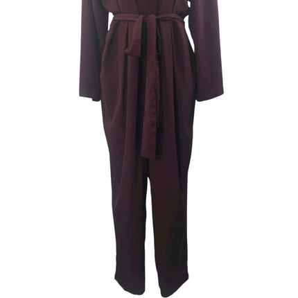 Gap Women's Brown V-neck Long Bell Sleeve V-neck Belted Tapered Jumpsuit Size 16
