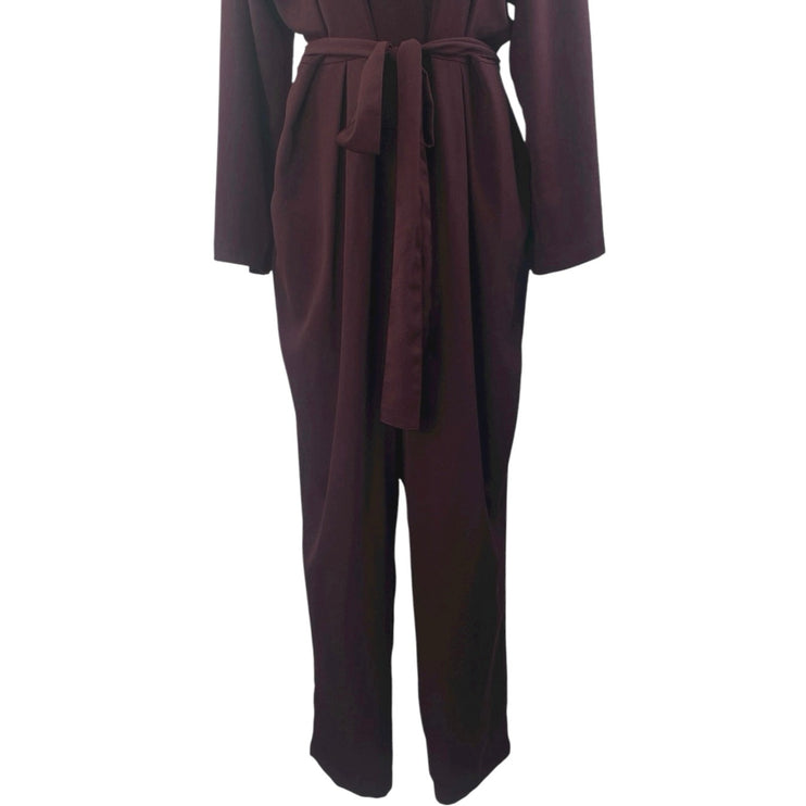 Gap Women's Brown V-neck Long Bell Sleeve V-neck Belted Tapered Jumpsuit Size 16