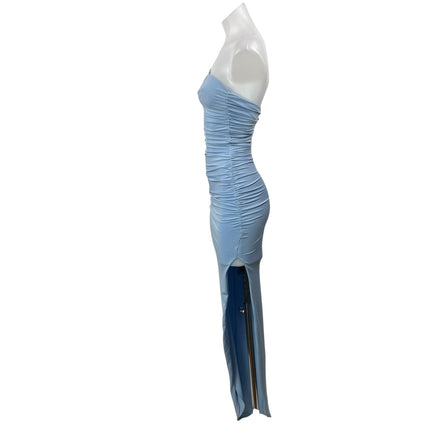 Nookie Blue One Shoulder Slit Sleeveless Asymmetric Midi Bodycon Dress Size XS