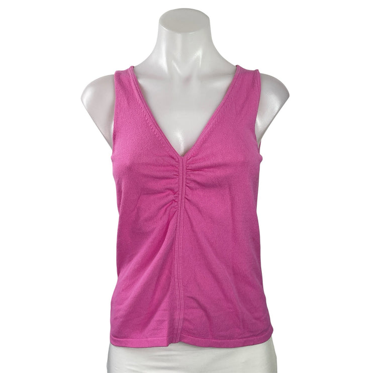 Banana Republic Women's Pink Sleeveless V Neck Ruched Knit Tank Top Size M