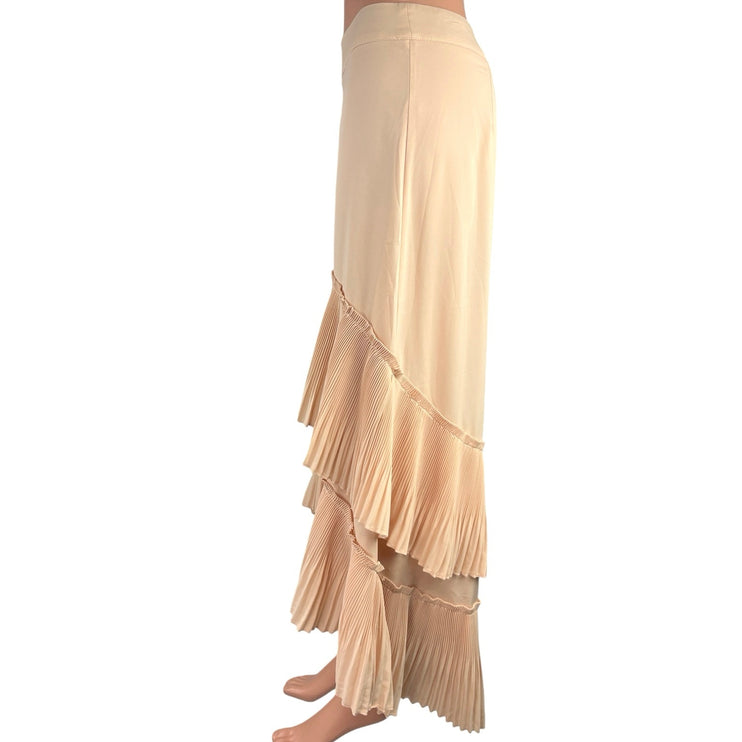 CQ by CQ Cream Tan Ruffle Tiered High-Low Straight A-Line Midi Maxi Skirt Size S