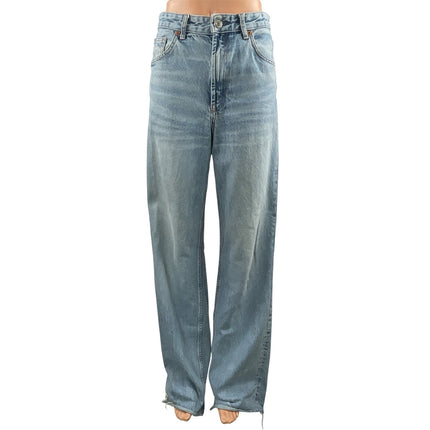 Zara Women's Blue High Rise Relaxed Straight Wide Leg Denim Jeans Pants Size 4