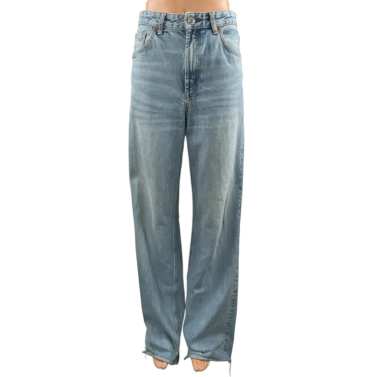 Zara Women's Blue High Rise Relaxed Straight Wide Leg Denim Jeans Pants Size 4