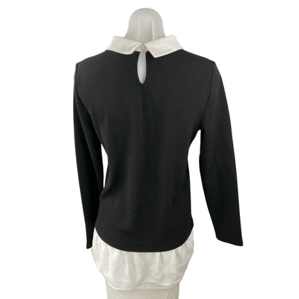 Adrianna Papell Women's Black Collared Layered Long Sleeve Tunic Blouse Top Sz S