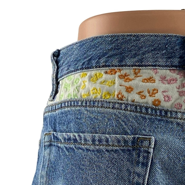 Pacsun Blue Ultra High Rise Frayed Hem Wide Leg Vintage Denim Jeans Shorts Sz 28