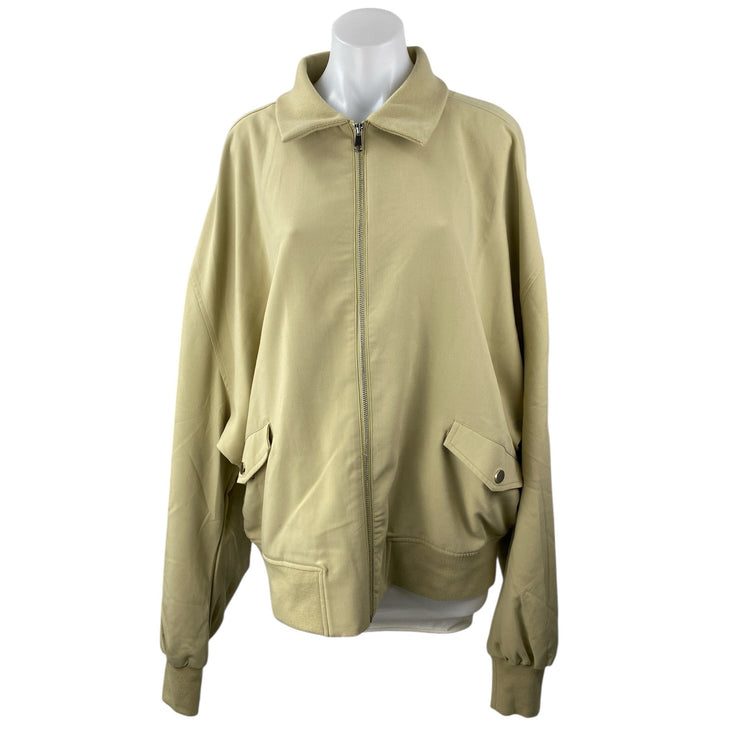 WeWoreWhat Khaki Tan Twill Collared Long Sleeve Full Zip Bomber Coat Jacket Sz M