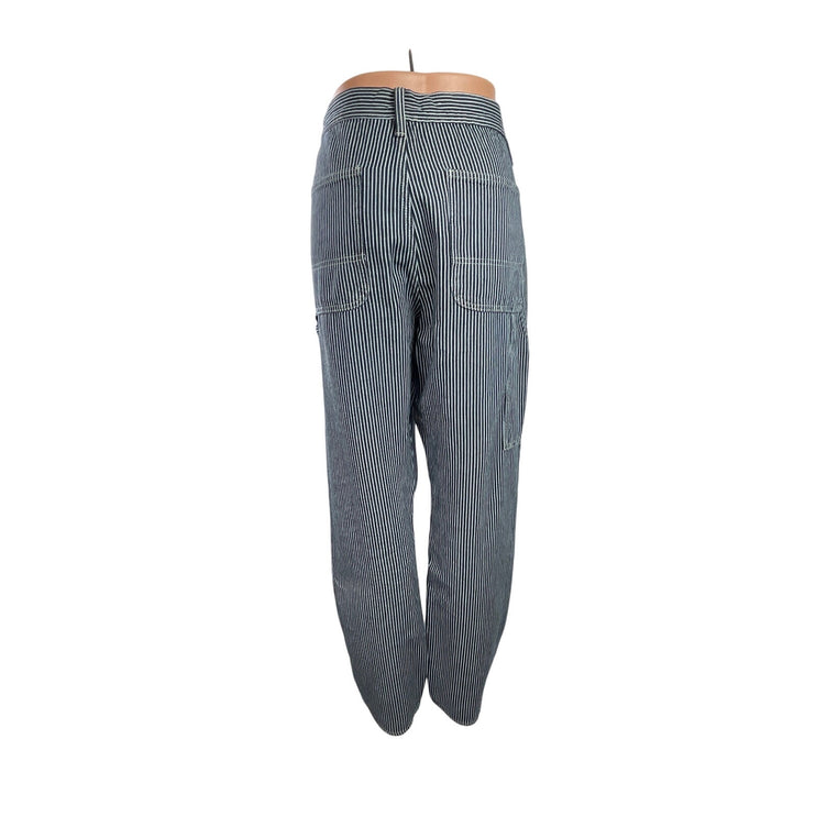 GAP Blue Pin Stripe High Waisted Straight Leg Trousers Denim Jeans Pants Size 34