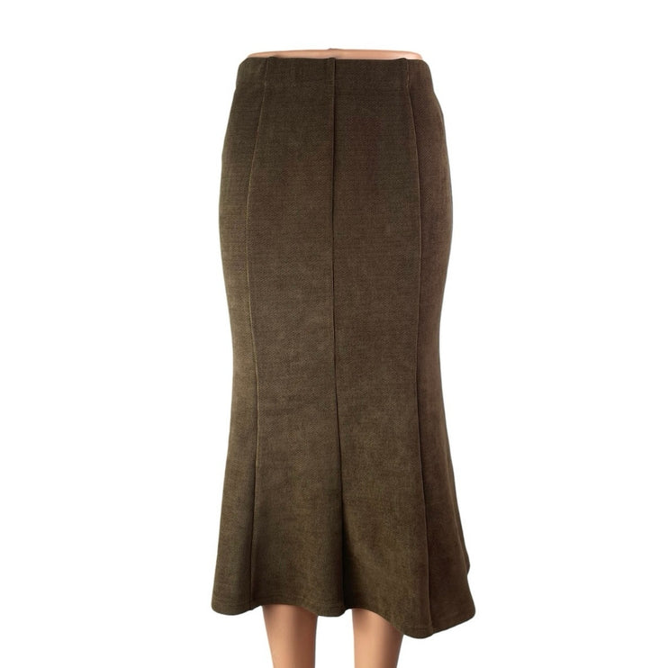 Sevengirl Women's Brown Knit Fleece High Waisted Zip Midi Fishtail Skirt Size S