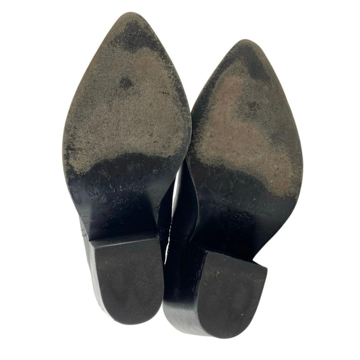 Loeffler Randall Kali Black Leather Block Heels Pointed Toe Ankle Boots Size 8