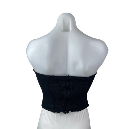 Reformation Women's Black Smocked Back Sleeveless Strapless Bandeau Crop Top 4