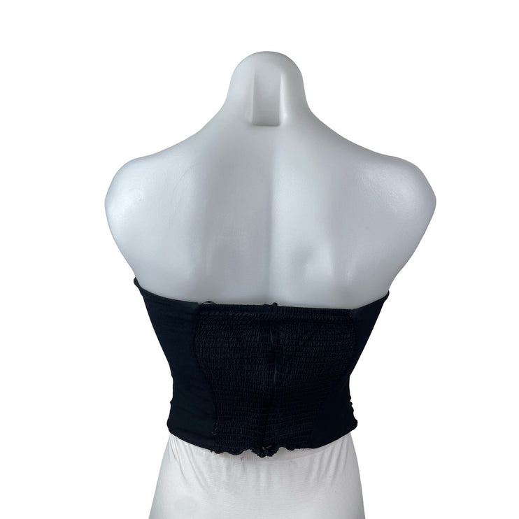 Reformation Women's Black Smocked Back Sleeveless Strapless Bandeau Crop Top 4