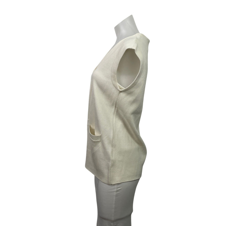Oak + Fort Cream Ivory Sleeveless V Neck Button Down Vest Cardigan Sweater XXS