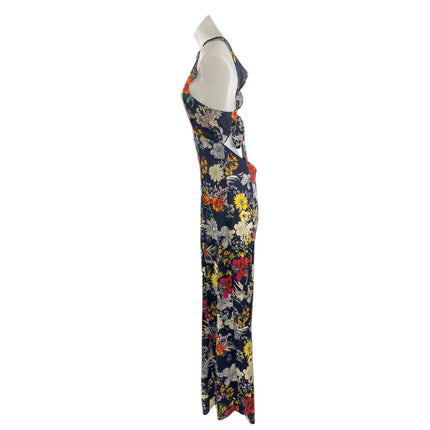 Endless Summer Multicolor Floral Sleeveless Plunge Neck Wide Leg Jumpsuit Sz M