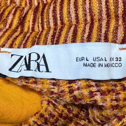 Zara Brown Striped Elastic Waist Drawstring Wide Leg Trousers Lounge Pants Sz L