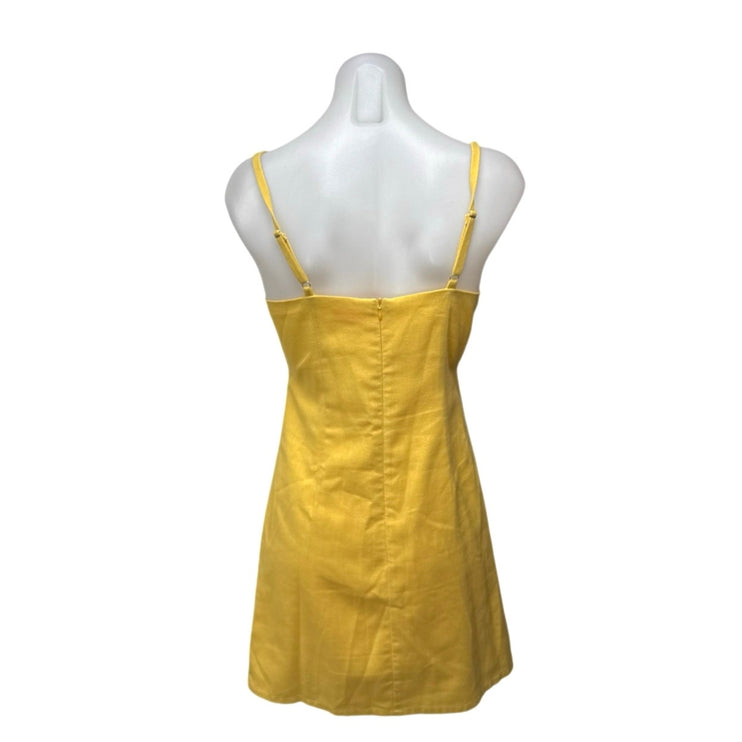 Re: Named Yellow Linen Sleeveless Front Tie Cami Skater A Line Mini Dress Size M