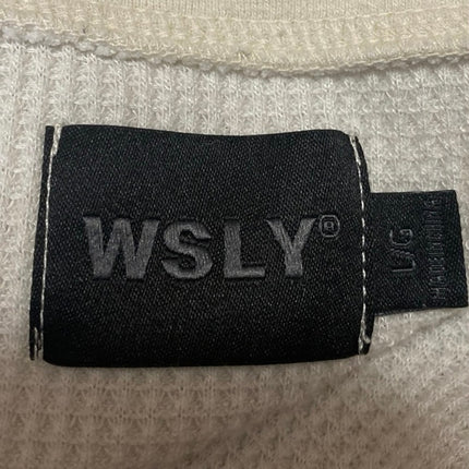 WSLY Cream Long Sleeve Waffle Knit Lettuce Henley Thermal Sweater Top Size L