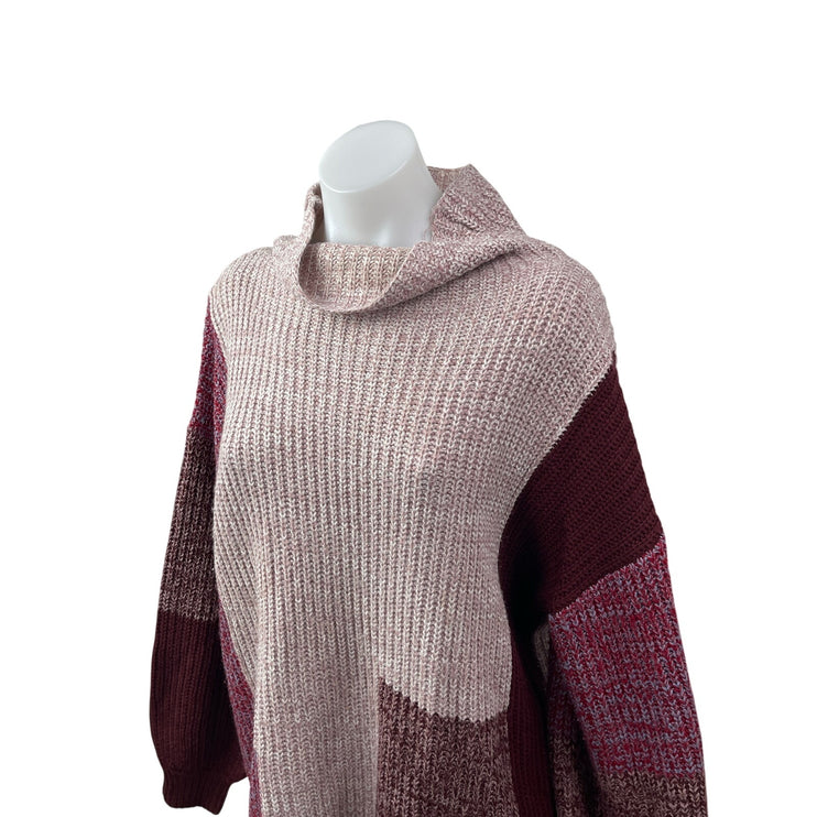 American Rag Cie Women's Pink Colorblock Ribbed Knit Cowl Neck Sweater Top Sz M