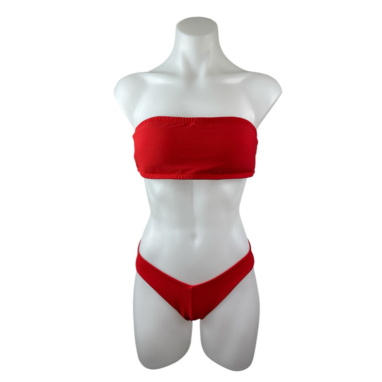 Onia Women's Red Strapless Sleeveless Tube Bandeau Bikini Summer Swimwear Set S