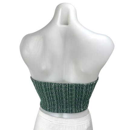 Zara Green Tweed Sleeveless Strapless Cami Bandeau Crop Corset Tank Top Size S