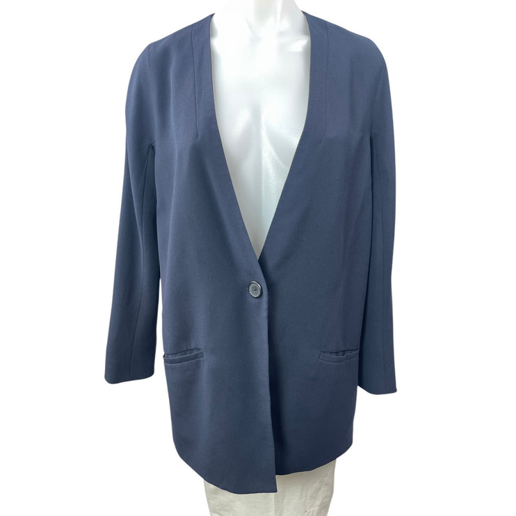Madewell Women's Navy Blue V Neck Long Sleeve One Button Blazer Coat Jacket Sz 2