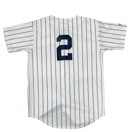 Majestic Kids Boys White New York Yankee #2 MLB Button Up Jersey Top Size M