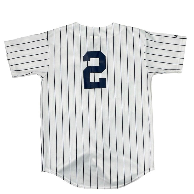 Majestic Kids Boys White New York Yankee #2 MLB Button Up Jersey Top Size M