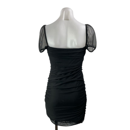 Princess Polly Black Short Sleeve Mesh Square Neck Mini Bodycon Dress Size 6