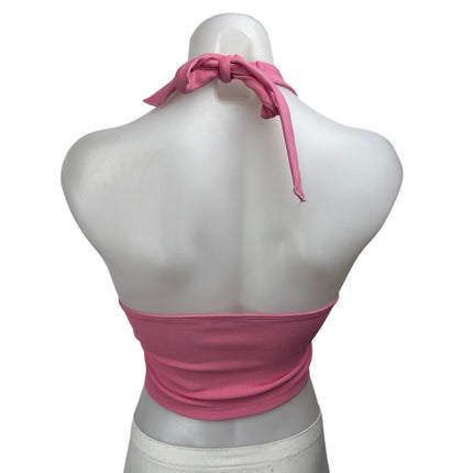 Stradivarius Women's Pink Sleeveless V-neck Halter Tie Backless Crop Tank Top M