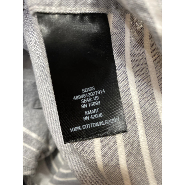 Structure Mens Gray White Striped Short Sleeve Pocket Button Up Shirt Top Size S