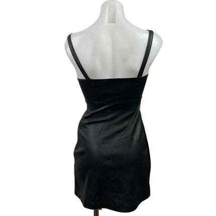 Hollister Black Faux Leather Vegan Sleeveless Slit Cami Mini Bodycon Dress XXS