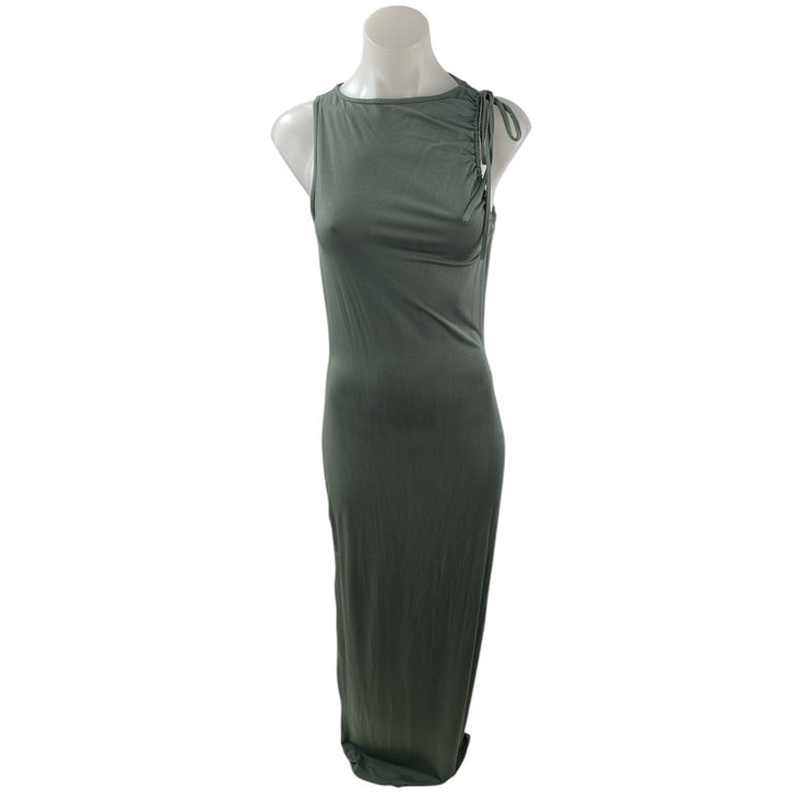 Motel Elinor Women's Green Ruched Sleeveless Mock Neck Tie Maxi Bodycon Dress M
