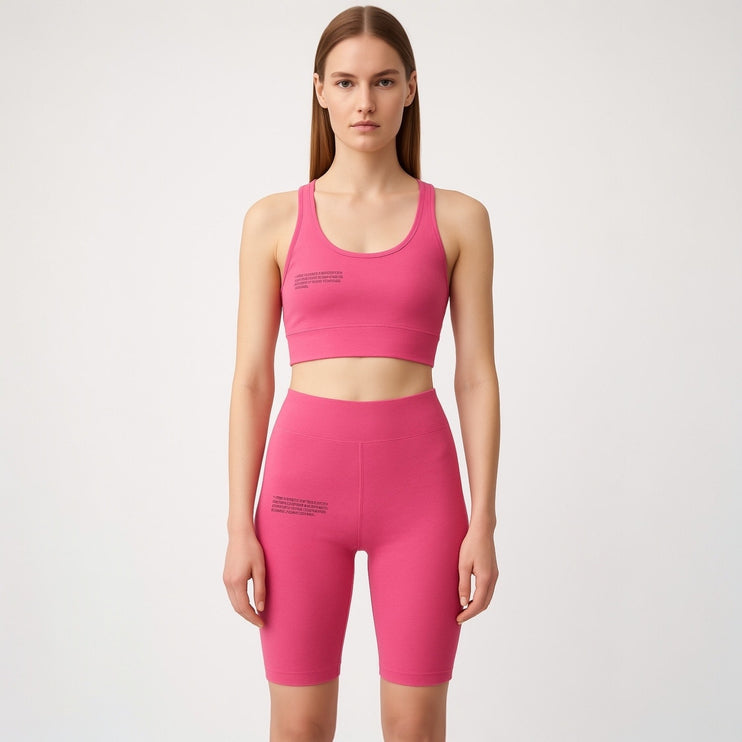 Pangaia Pink Sleeveless Activewear Gym Sports Bra & Biker Shorts Matching Set L