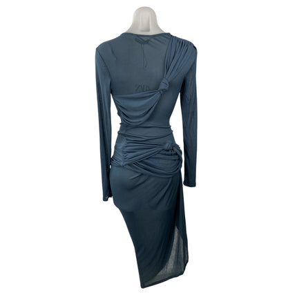 NEW Zara Asymmetric Knot Women's Drape Ruched Long Sleeve Midi Bodycon Dress XS