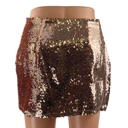 Superdown Sonya Rose Gold Sequin High Waisted Surplice Faux Wrap Mini Skirt XS