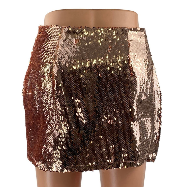 Superdown Sonya Rose Gold Sequin High Waisted Surplice Faux Wrap Mini Skirt XS