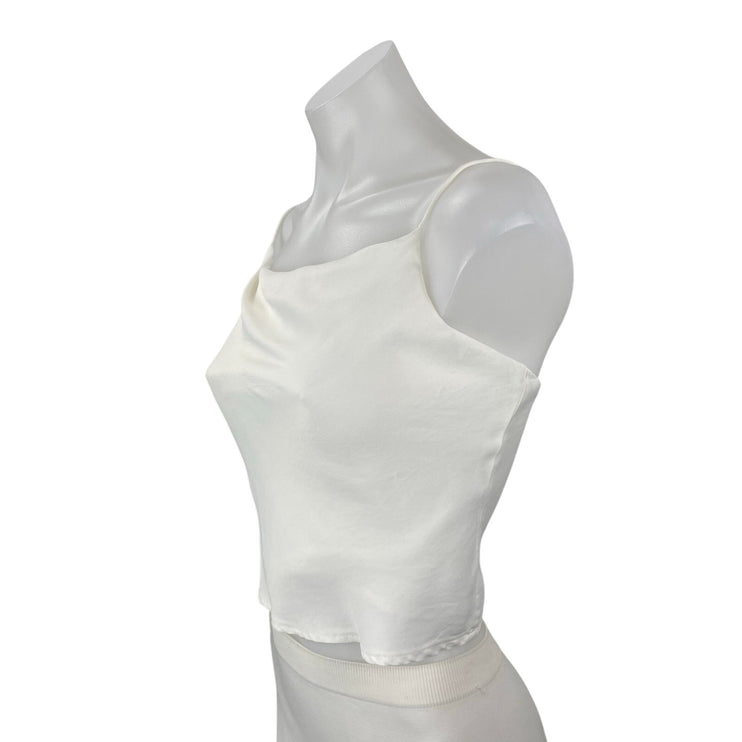 Zara Women's White Satin Sleeveless Cowl  Neck Crop Cami Camisole Tank Top Sz XS
