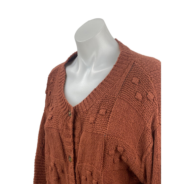 Anthropologie Pilcro Brown Knit Textured Long Sleeve Cardigan Sweater Top Size M