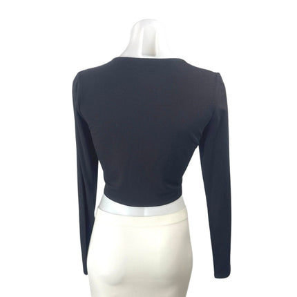 Reformation Vernon Women's Black Cutout Pearl Beaded Long Sleeve Crop Top Size M