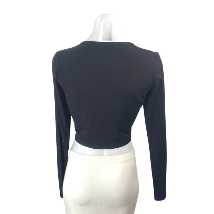 Reformation Vernon Women's Black Cutout Pearl Beaded Long Sleeve Crop Top Size M