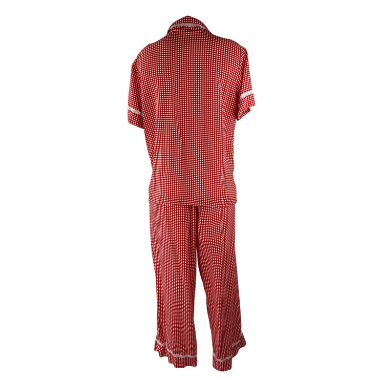 Joyous and Free Red Gingham Button Down Top Wide Leg Pajama Sleepwear Set Size S