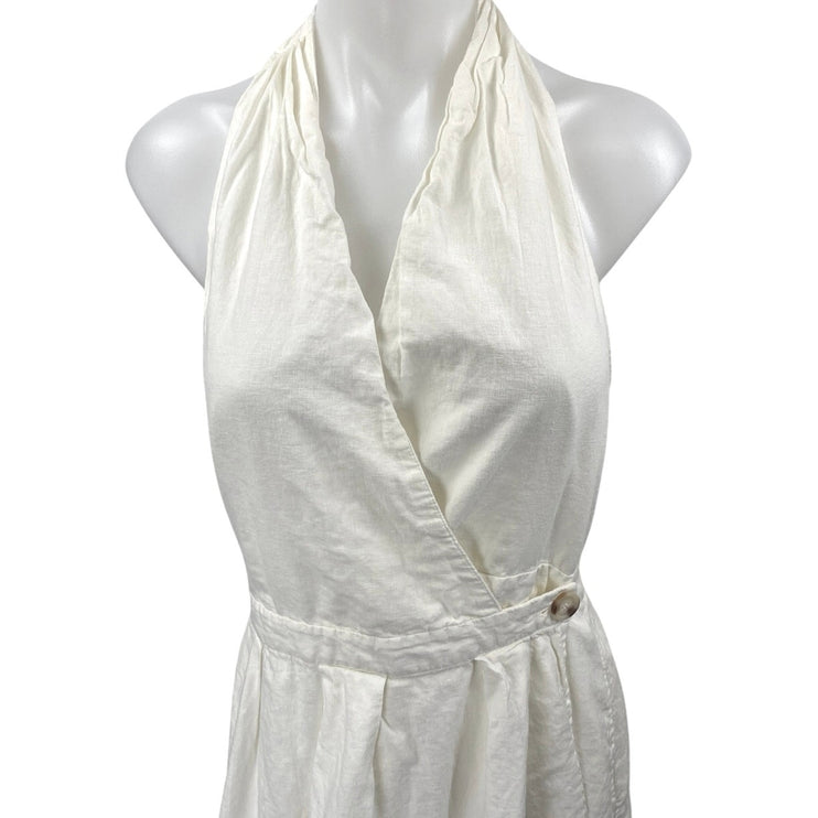 H&M White Halter Sleeveless V Neck Backless Open Back Midi Wrap Dress Size 12