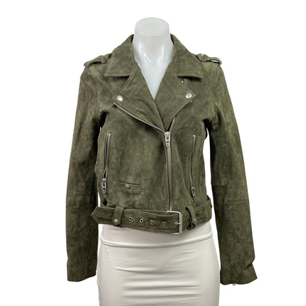 BlankNYC Olive Green Faux Leather Vegan Suede Cropped Biker Moto Jacket Size S