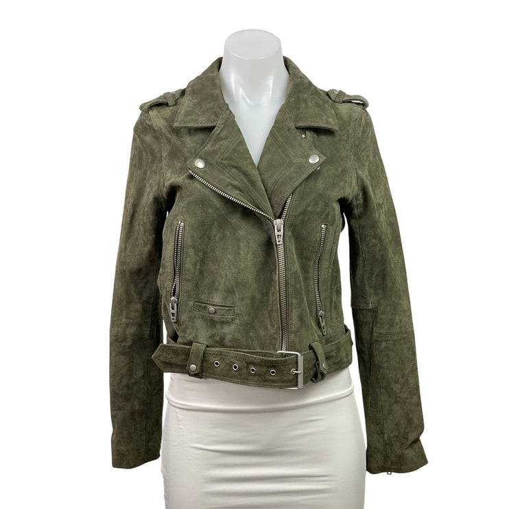 BlankNYC Olive Green Faux Leather Vegan Suede Cropped Biker Moto Jacket Size S