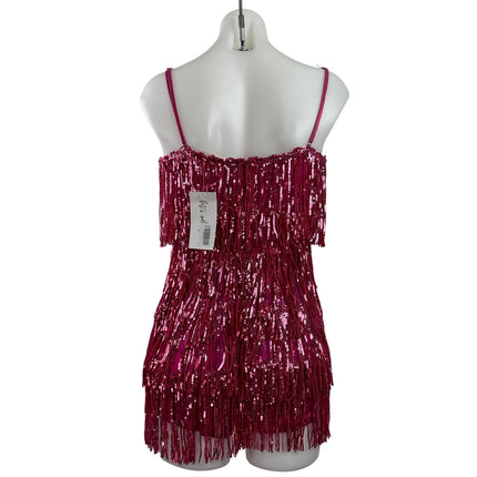NEW 12th Tribe Talia Pink Sequin Fringe Sleeveless Cami Tank Jumpsuit Romper L