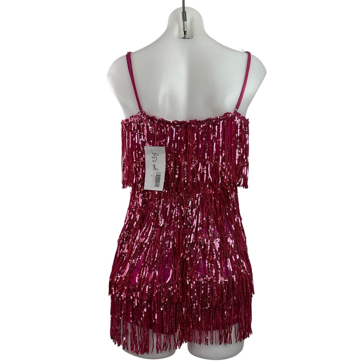 NEW 12th Tribe Talia Pink Sequin Fringe Sleeveless Cami Tank Jumpsuit Romper L