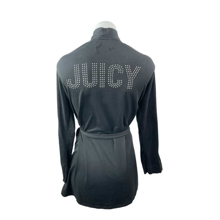 Juicy Couture Women's Black Rhinestone Long Sleeve Tie Sleepwear Robe Size M