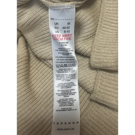 Topshop Beige Long Sleeve V Neck Collared Polo Knit Sweater Midi Dress Size 8-10