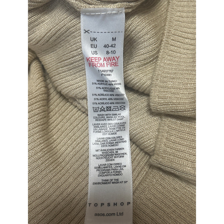 Topshop Beige Long Sleeve V Neck Collared Polo Knit Sweater Midi Dress Size 8-10