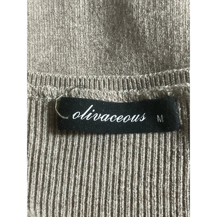Olivaceous Women's Beige Wool Ribbed Square Neck Long Sleeve Crop Sweater Top M