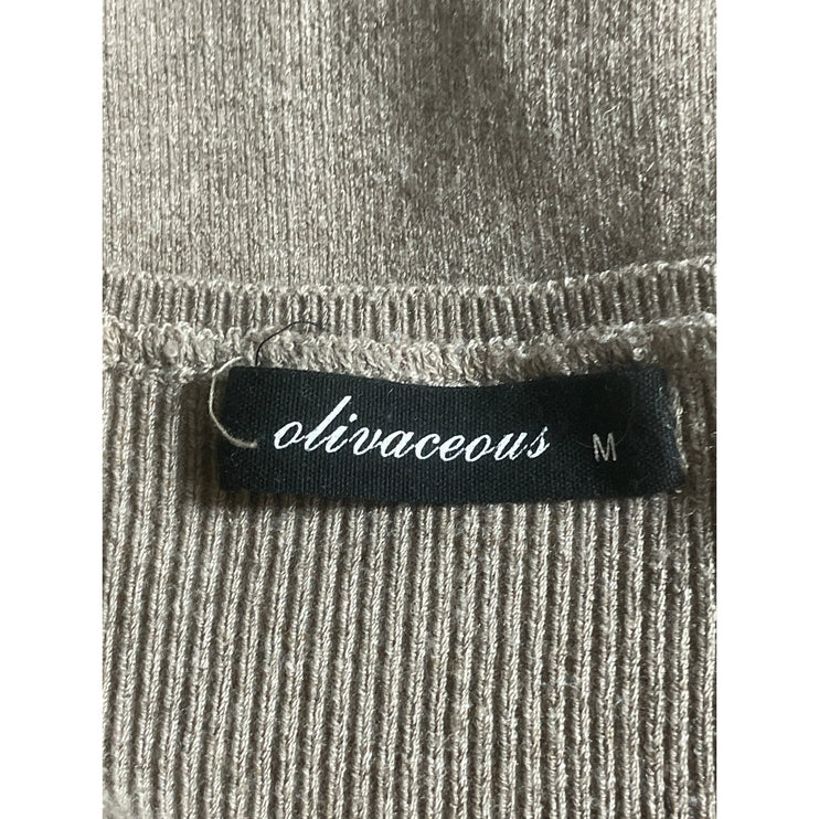 Olivaceous Women's Beige Wool Ribbed Square Neck Long Sleeve Crop Sweater Top M